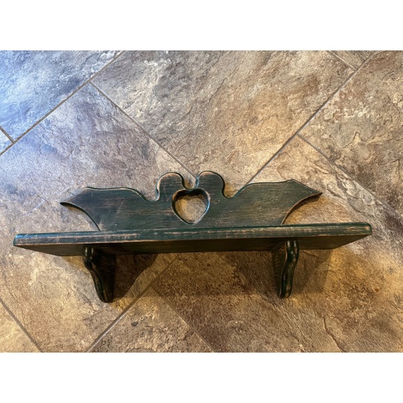 Vintage Rustic Shelf Distressed Wood Heart Cutout Farmhouse Decor kissing ducks - Picture 1 of 6